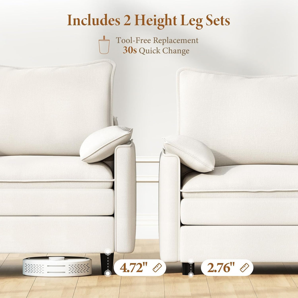 Vesgantti 108" Modular Sectional Sofa, Comfy Cloud Couch with Movable Ottoman Deep Seat Chenille L Shaped Modular Sofa, Sectional Couches for Living Room, Bedroom and Apartment, Snow White