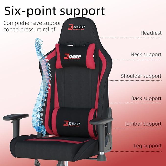 Ergonomic Fabric Gaming Chair with Footrest and Lumbar Support Racing Office Chair Adult-Specific Computer Gaming Chair Wrinkle-Resistant.(1005-Red)
