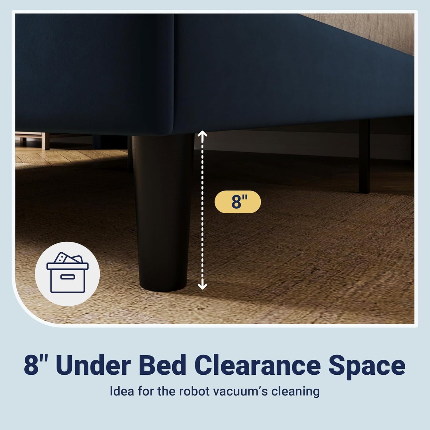 Allewie Queen Size Platform Bed Frame with Velvet Upholstered Wingback Headboard, No Box Spring Needed, Under Bed Storage Space, Wooden Slats, Modern Mattress Foundation, Easy Assembly, Blue