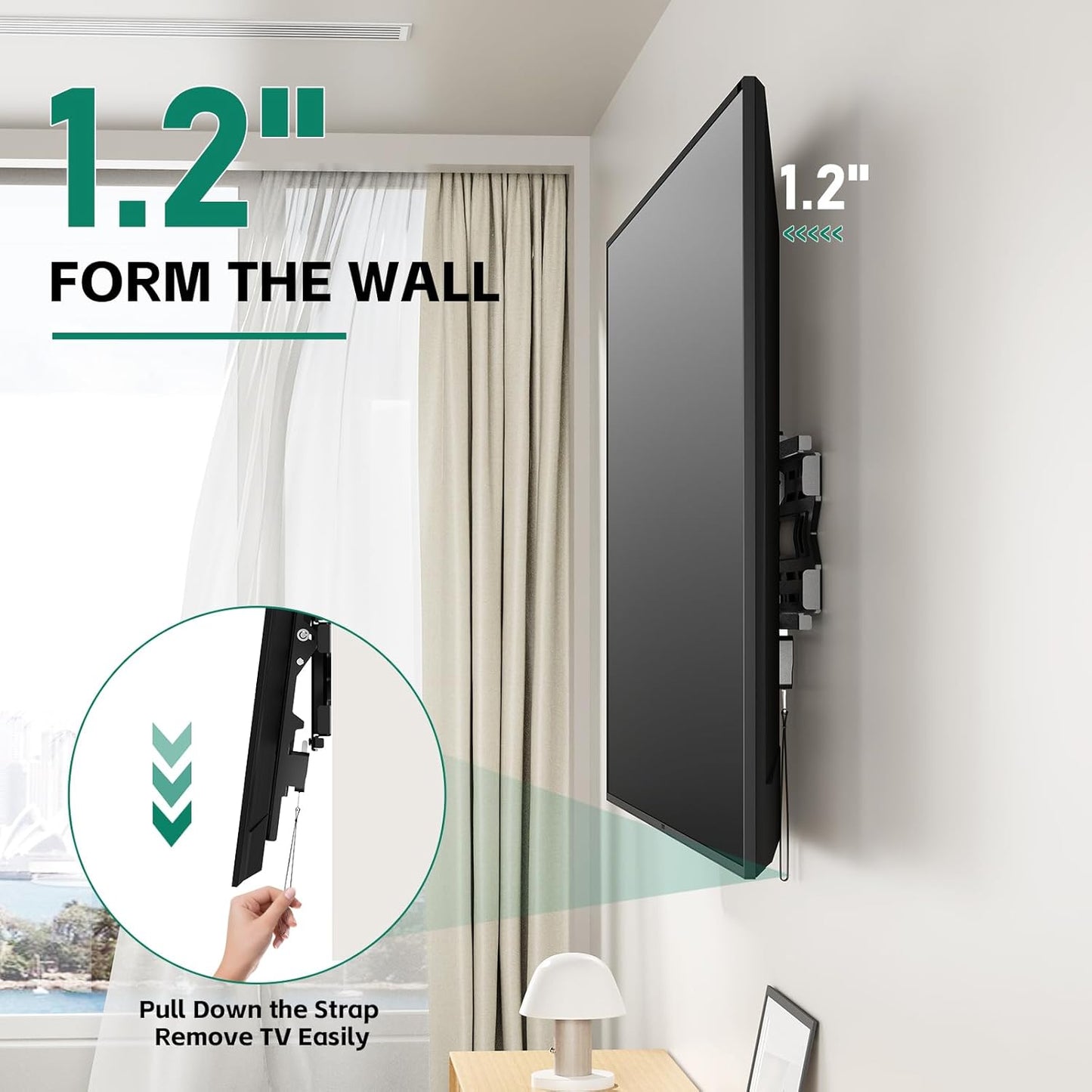 TV Wall Mount with Tilt for 32-85 Inch TVs, Low Profile Design, Holds up to 132 lbs, Space-Saving Design for 16/18/24 Inch Wood Studs, Max VESA 600x400mm (Fit 32-85" TVs 1.2" from The Wall)