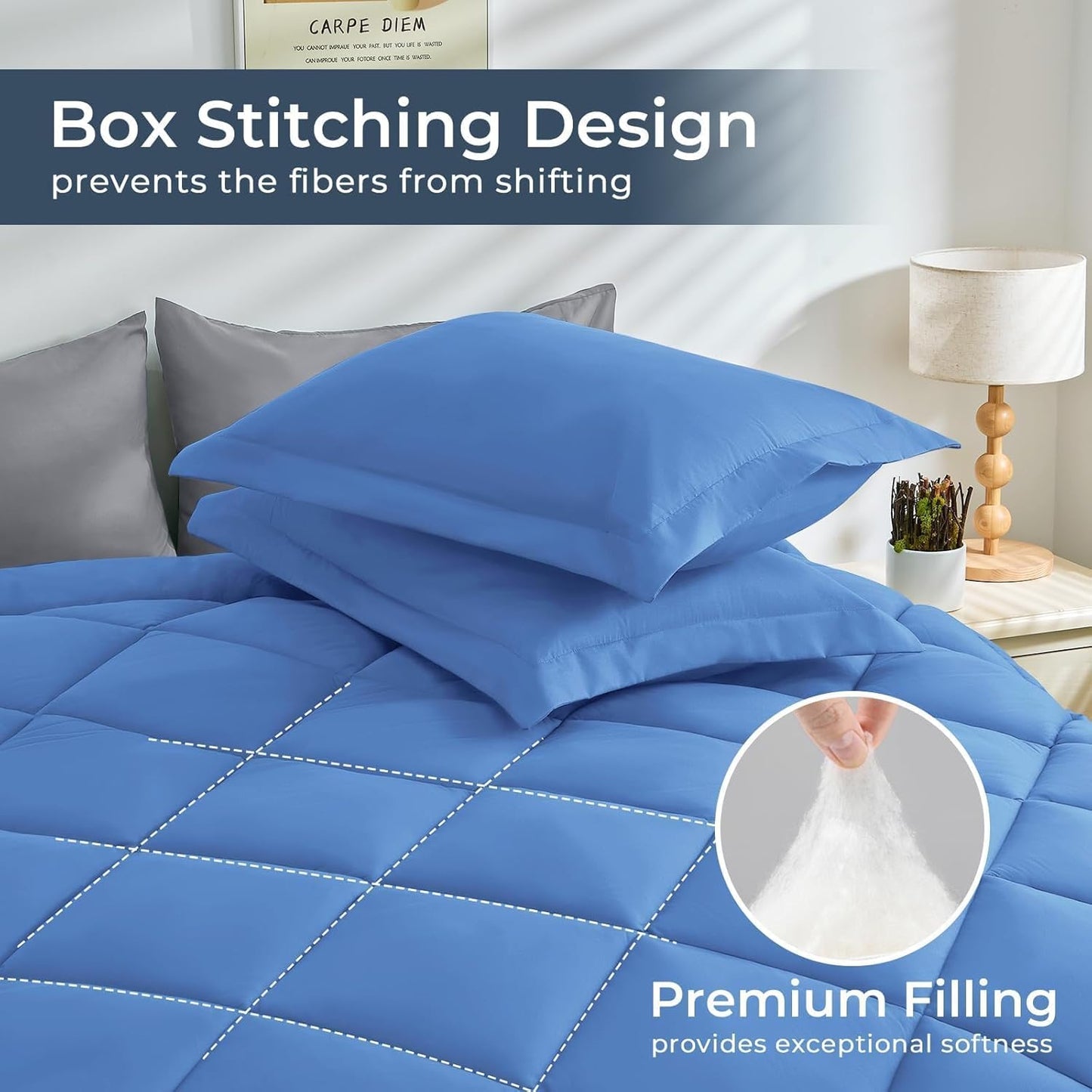 HEVUMYI Royal Blue & Light Grey Twin Comforter Set - 5-Piece All Season Bed in a Bag Twin, Ultra Soft Bedding Set with Comforter, Flat Sheet, Fitted Sheet, Pillowcases, Pillow Shams, Royal Blue