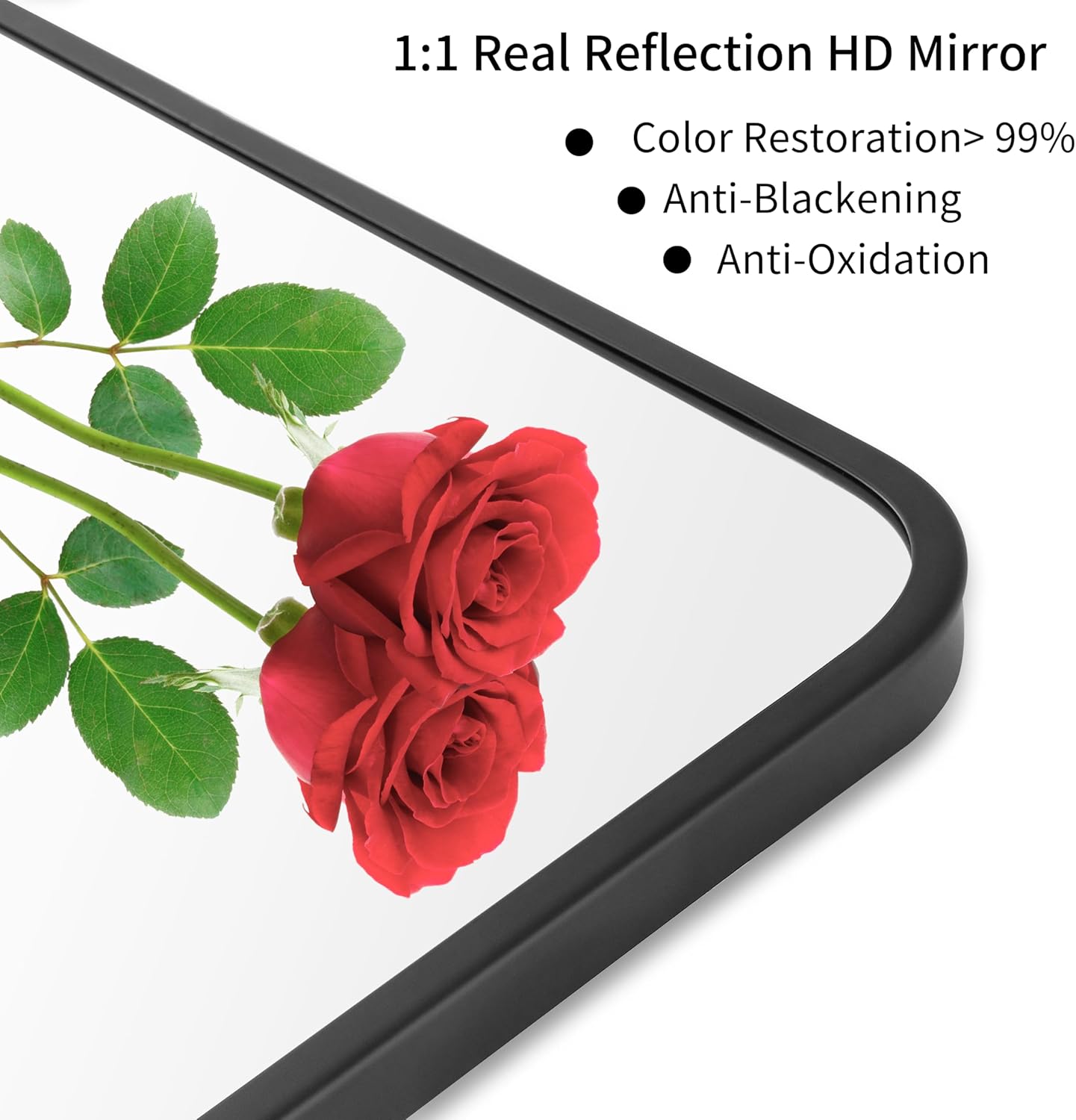 30"x40" Bathroom Wall Mirror with Matte Black Metal Frame & HD Glass, Copper-Free Mirrors Modern Rectangle Round Corner Framed Vanity Mirror - Horizontal or Vertical Installation