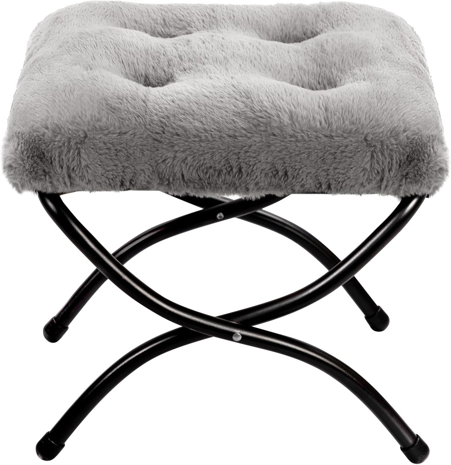 HollyHOME 15"(H) Folding Footrest Stool, Upholstered Small Foldable Ottoman, Accent Padded Sofa Foot Stool for Lazy Chair, Metal Frame Portable Foot Rest Ottoman for Home, Living Room, Bedroom, Grey
