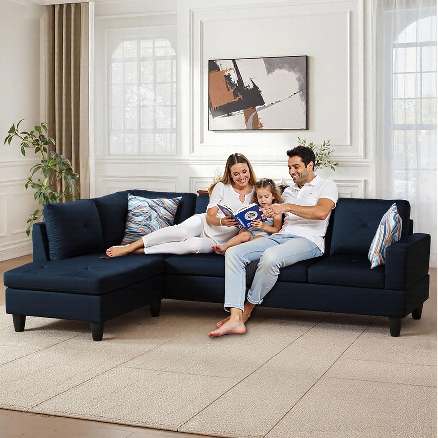 L Shaped Sectional Couch with Otttoman, 97" Sectional Sofa for Living Room Modular Couches for Bedroom, Apartments