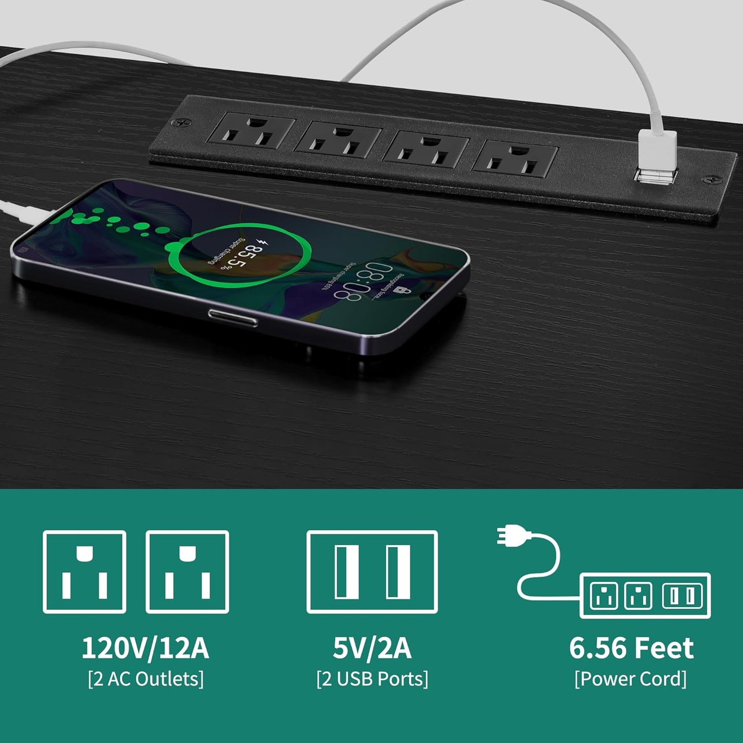 DWVO Computer Desk with Drawers & Hutch, 59.1" Office Desk with Power Outlets & LED Lights, Home Office Desk with Storage Shelves, Black