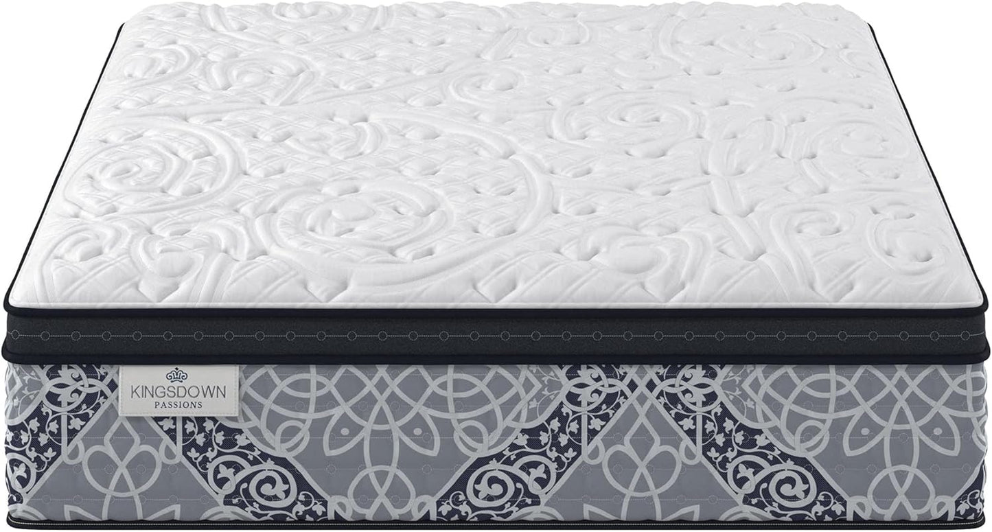 Kingsdown Firm Euro Pillow Top Hybrid Full/Double Mattress Cooling Gel Memory Foam Layer Multi-Layered Motion Isolation Cool Sleep Quilted Top Luxury Mattresses, 15-inch, Passions Engleson