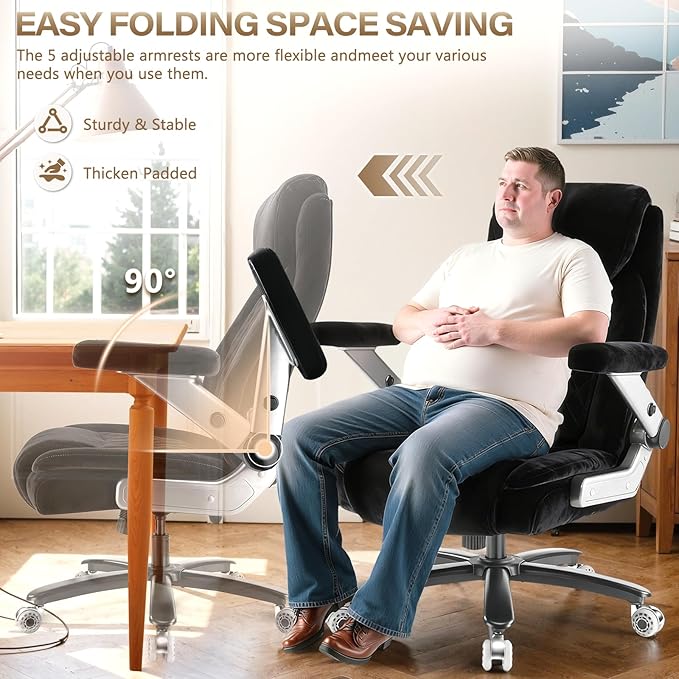 650LBS Fabric Heavy Duty Office Chair with 5D Flip Arms,Comfy Big and Tall Executive Office Desk Chair with Pocket Spring Cushion,High Back Computer Chair with Lumbar Support,Dual Rubber Wheel