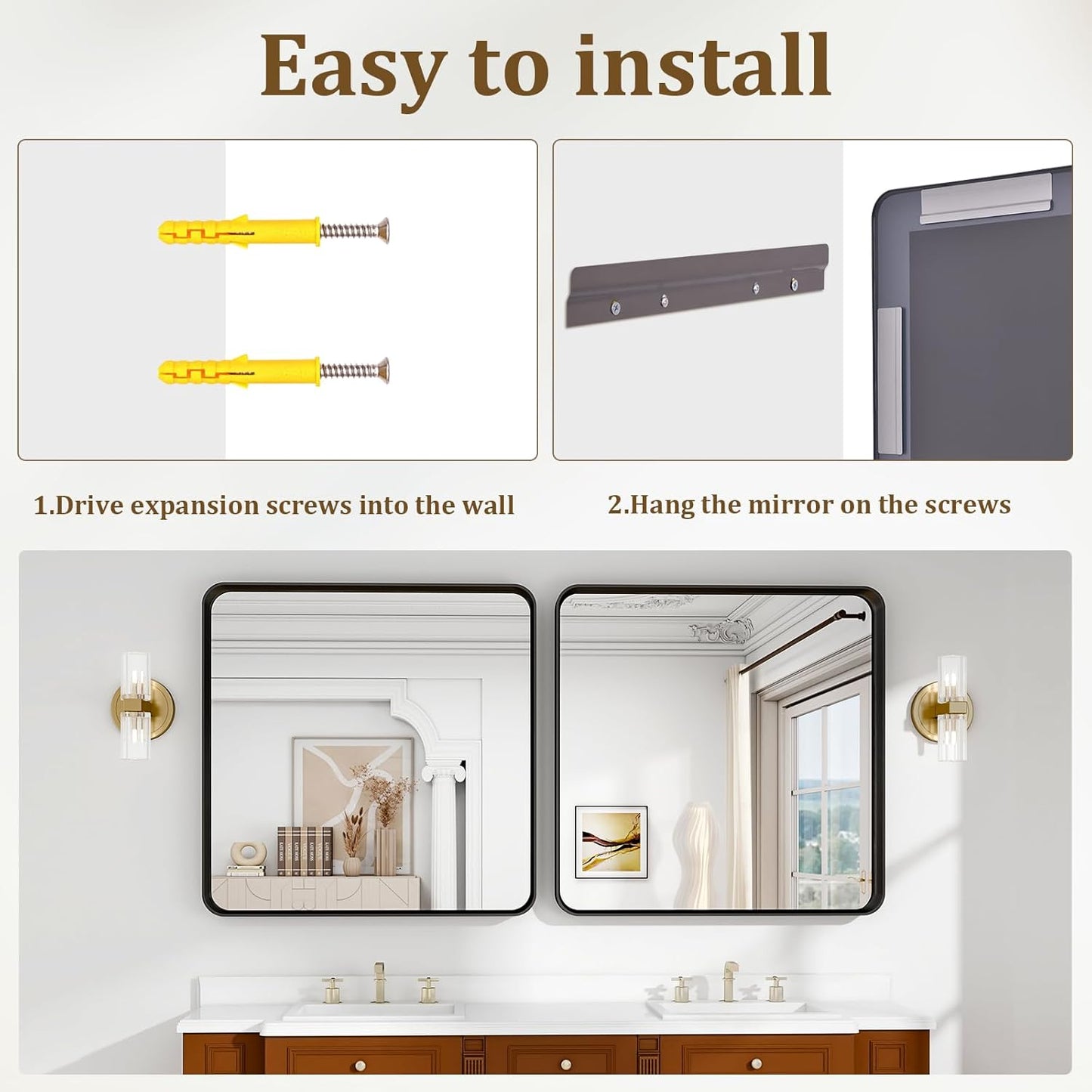 30"x 30" Black Bathroom Mirror - Aluminum Framed Wall Mirror, Bathroom Wall Mounted Vanity Mirror, Modern Bathroom Mirror, Bedroom, Living Room Wall Mirror, Hang Horizontally or Vertically