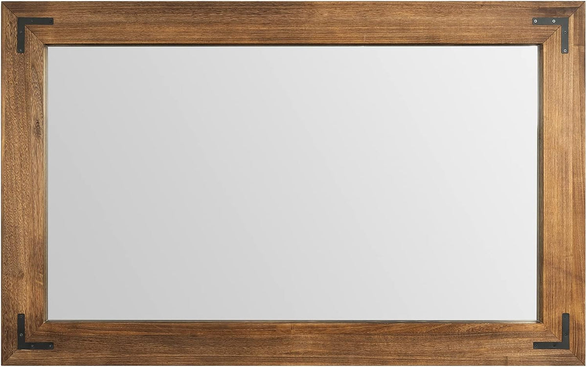YOSHOOT Rustic Wooden Framed Wall Mirror, Natural Wood Bathroom Vanity Mirror for Farmhouse Decor, Vertical or Horizontal Hanging (40" x 26", Brown)