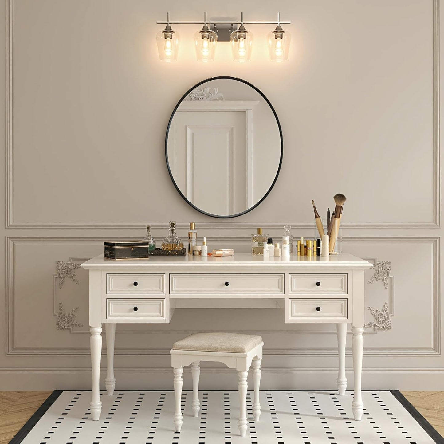 VONLUCE Bathroom Vanity Light, 4 Light Bathroom Light Fixture Over Mirror, Bathroom Wall Lamp with Clear Glass, Modern Brushed Nickel Vanity Lighting fixtures for Bathroom, Bedroom, Hallway