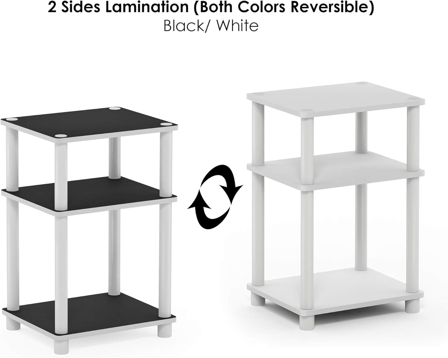 Furinno Just 3-Tier Turn-N-Tube End Table / Side Table / Night Stand / Bedside Table with Plastic Poles, 1-Pack, White(Espresso)/White