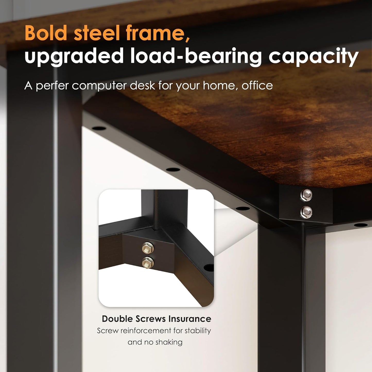 Need Computer Desk, 47 inch Home Office Desk, Modern Simple Style Home Office Gaming Desk, Basic Writing Table for Study Student, Black Metal Frame, Rustic Brown