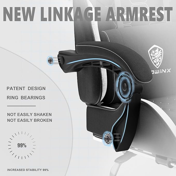 Dowinx Gaming Chair with Pocket Spring Cushion, Computer Office Game Chair, Linkage Armrests and Footrest, High Back Ergonomic Computer Chair with Lumbar Support Task Chair with Footrest(Black White)