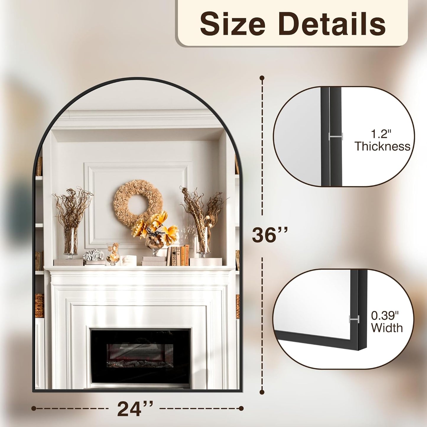 FICTOR Bathroom Mirror for Wall,2 Pack 24”x36” Arched Vanity Bathroom Mirror for Over Sink, Metal Framed with HD Shatter-Proof Glass for Entryway, Living Room,Bedroom(Black)