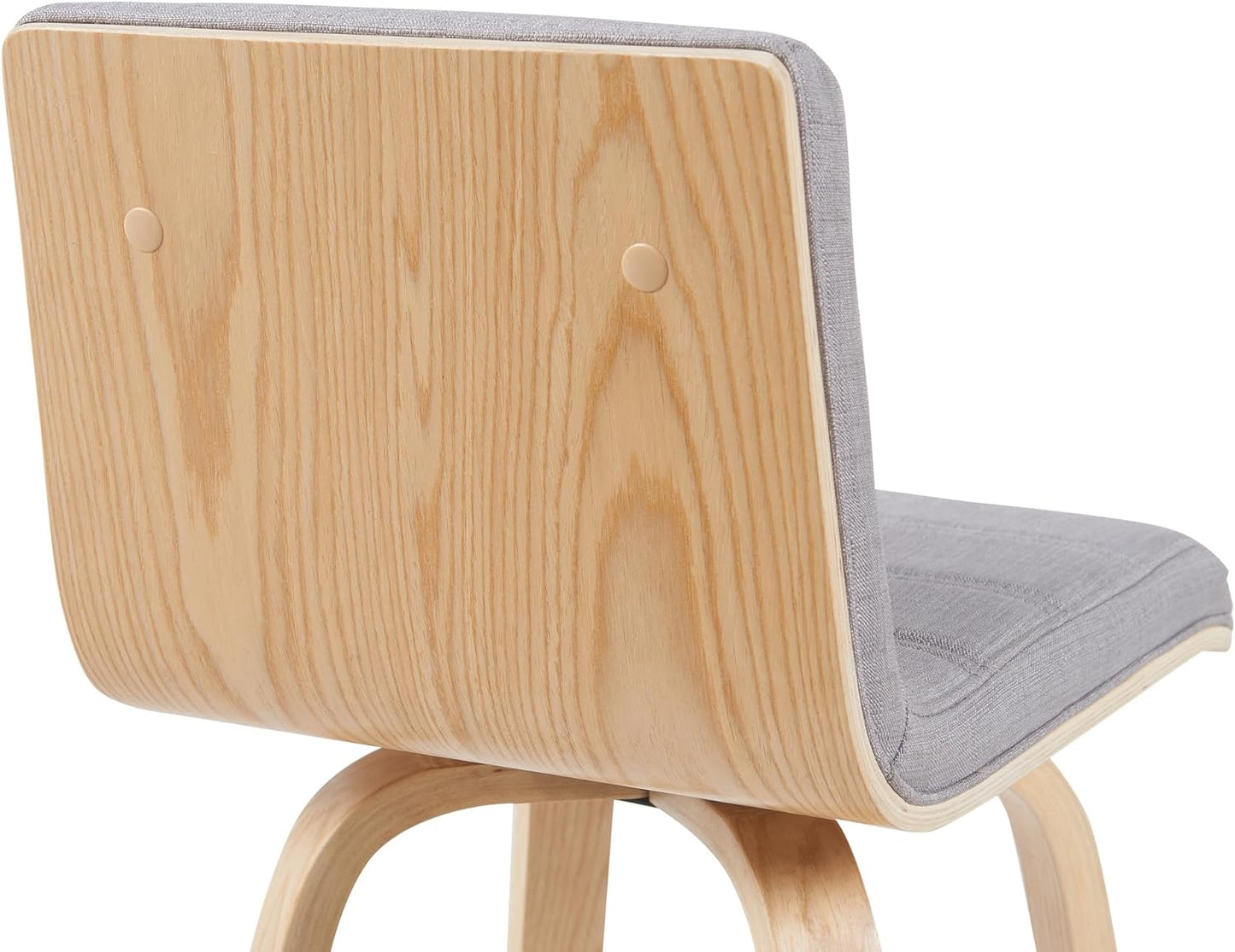 Vienna Modern Swivel Bar Height Stool with Grey Upholstered Seat and Patterned Oak Wood Frame Set of 3