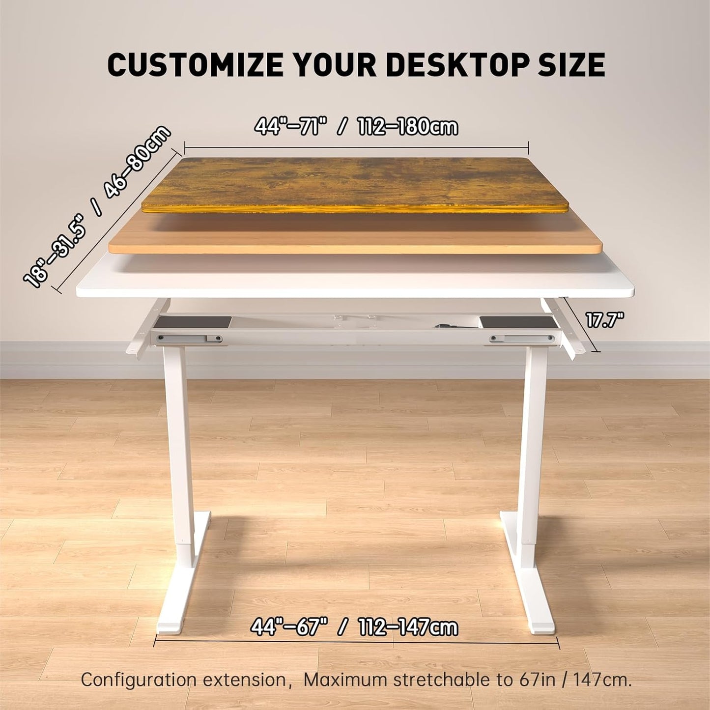 Dual Motor Standing Desk Frame, Electric Adjustable Legs with Memory Presets, Stand Up Desk Frame Workstation, with Cable Management Tray, Headphone Hook, Caster Wheels, for Home Office