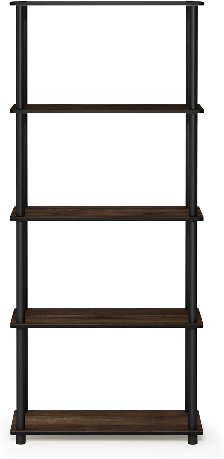 Furinno Turn-N-Tube 5-Tier Multipurpose Shelf / Display Rack / Storage Shelf / Bookshelf, Round Tubes, Columbia Walnut/Black