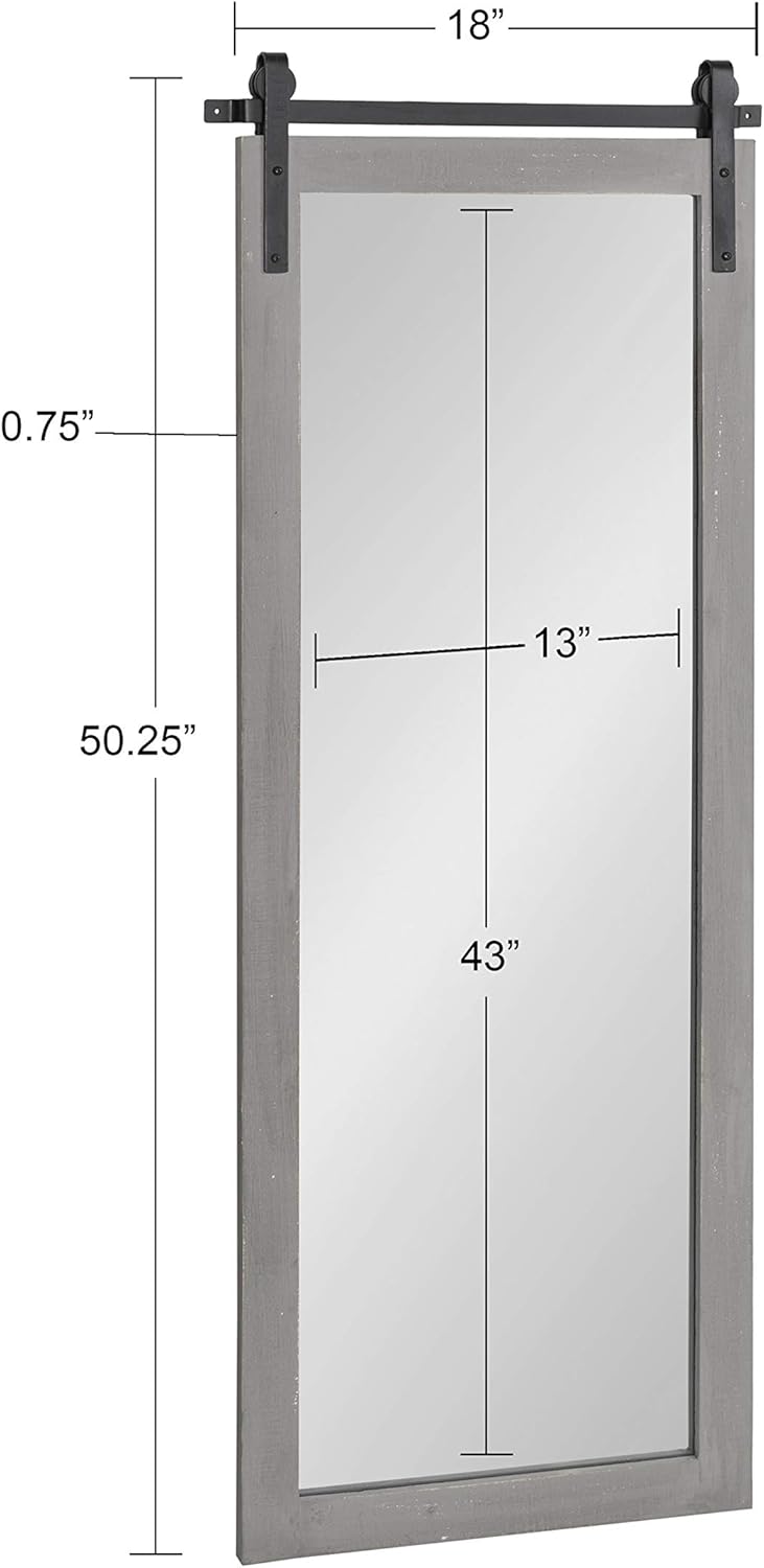 Kate and Laurel Cates Farmhouse Wood Framed Panel Mirror, 18 x 50, Gray, Barn Door-Inspired Rustic Mirrors for Wall