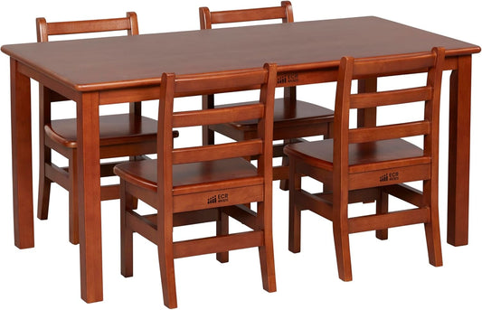 ECR4Kids 24in x 48in Rectangular Hardwood Table and Chair Set, 12in Seat Height, Kids Furniture, Dark Walnut