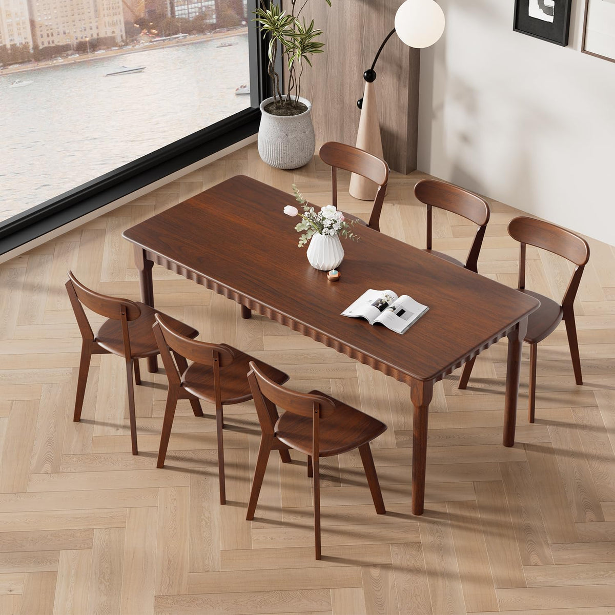 70.8 Inch Solid Wood Dining Table for 6-8, Farmhouse Table with Smooth Surface, Large Rectangular Kitchen Dinner Table for Restaurant, Living Room, Kitchen, Easy Assembly, Walnut