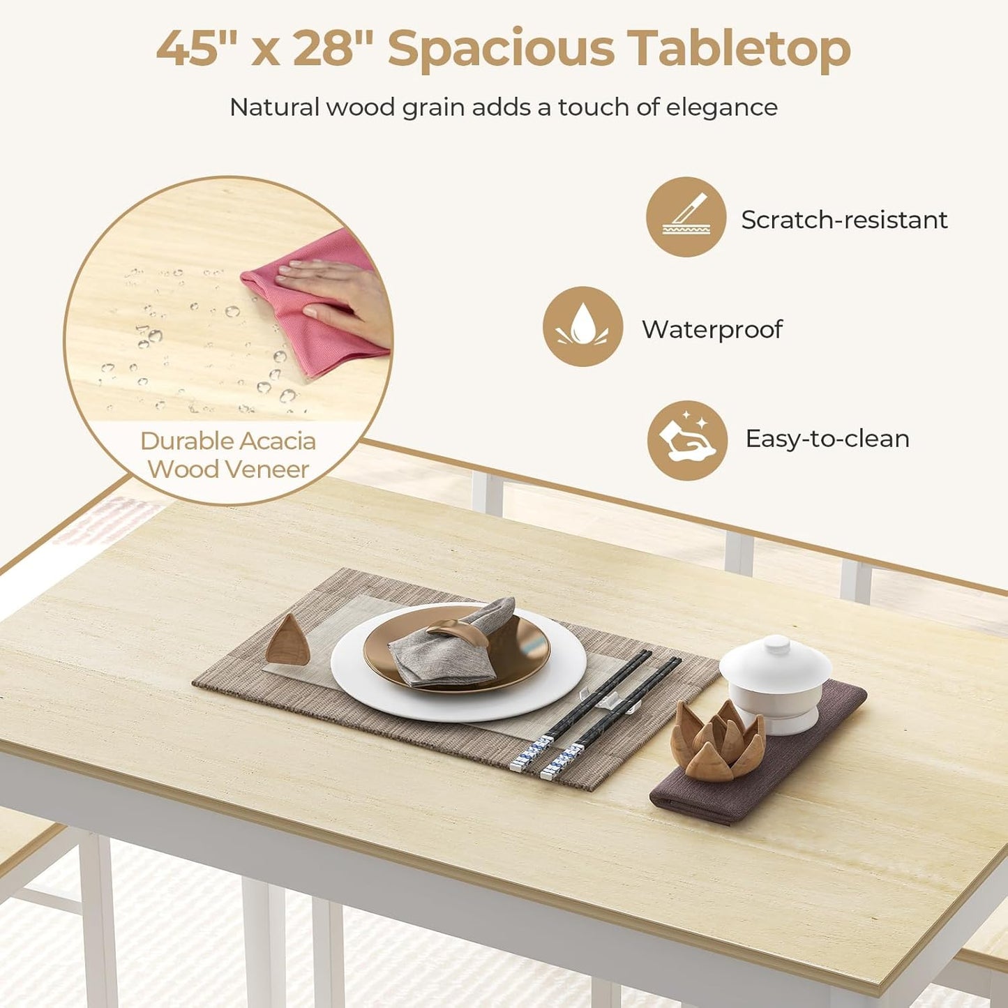 Giantex Dining Table Set for 4, Dining Room Table Set for 4, Breakfast Nook with Kitchen Table, 4 Dining Chairs, Compact Space-Saving Dinette Set for Small Space, Kitchen Table Chairs Set of 4 (Beige)