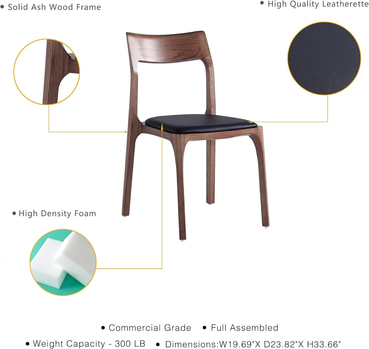 Manhattan Comfort Moderno Stackable Dining Chairs with Leatherette Upholstered Seat, Foam Padding & Solid Wood Frame, Suitable for Kitchen or Restaurant Usage, Set of 2, Black