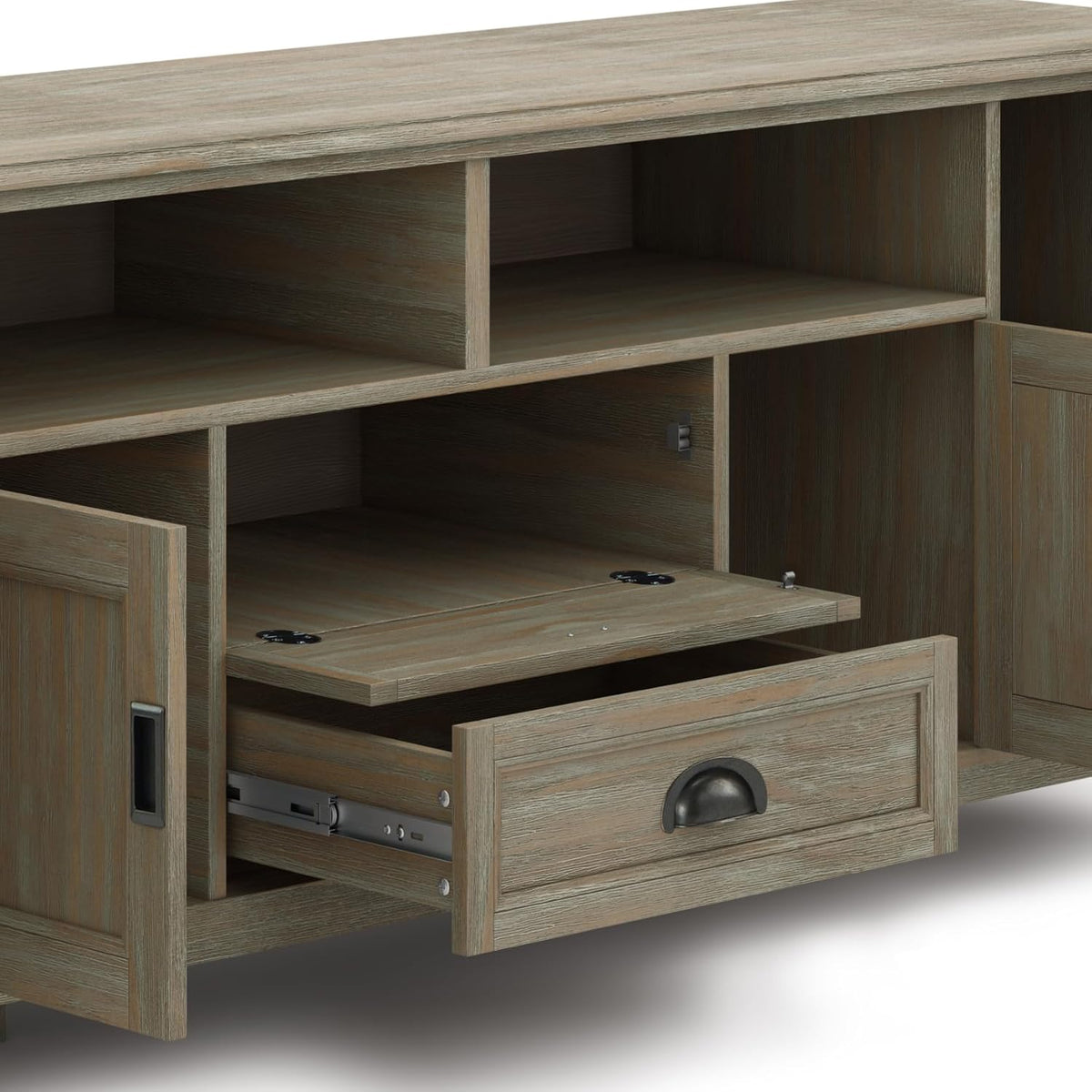 SIMPLIHOME Burlington SOLID WOOD 72 inch Wide Transitional TV Media Stand in Distressed Grey For TVs up to 80 inches for the Living Room and Entertainment Center