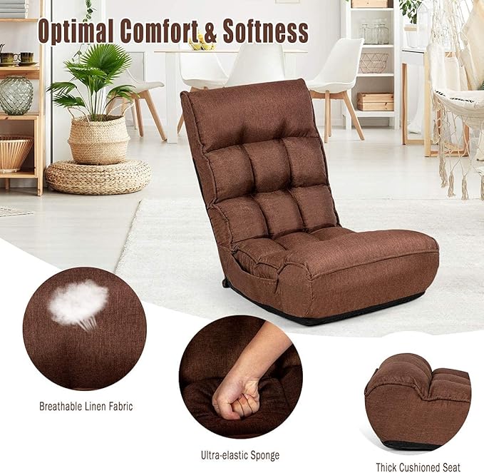 DORTALA Foldable Floor Chair for Adults, Memory Foam Floor Gaming Chair w/ 5-Position Adjustable Head and Back Support, Ergonomic Banana Chair for Bedroom, Living Room, Coffee