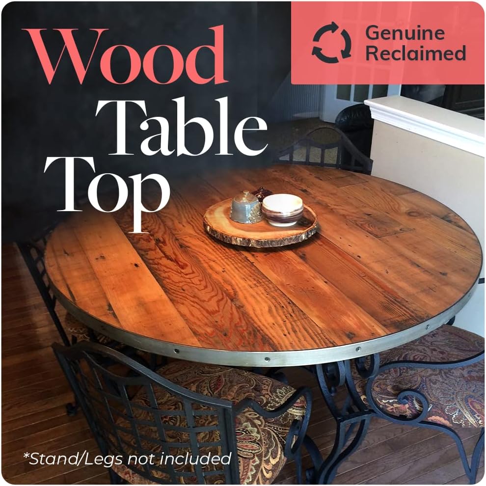 Reclaimed Wood Table Top - Rustic Recycled Wooden Piece Perfect for Signs, Kitchens, Dining and Coffee Table Tops (Reclaimed Wood Table Top with Metal Edge, 42" Round)