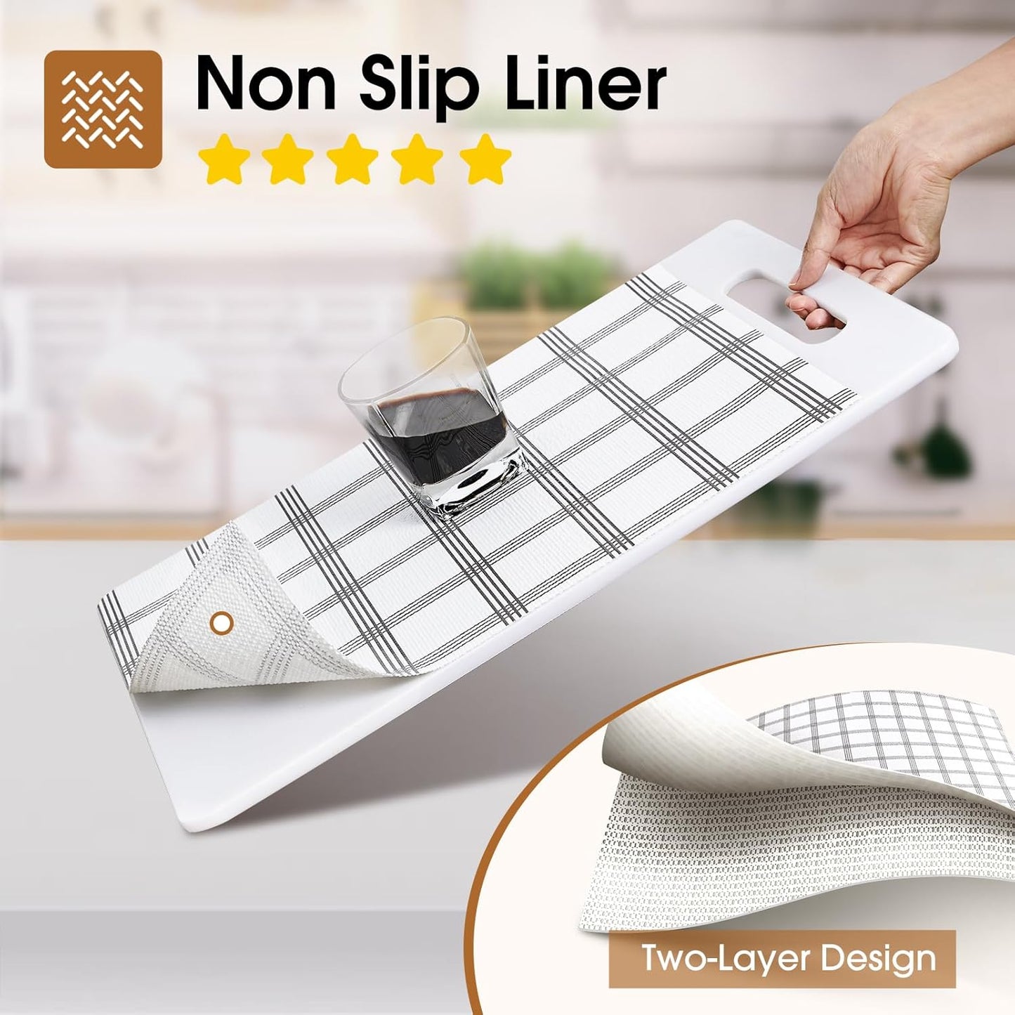 Beautysaid Shelf and Drawer Liner for Kitchen Cabinet, Non Adhesive Non Slip Shelf Paper Waterproof Washable Thickened for Dresser Pantry Shelve Bathroom Protector Liner(Plaid,12 in x 20FT)