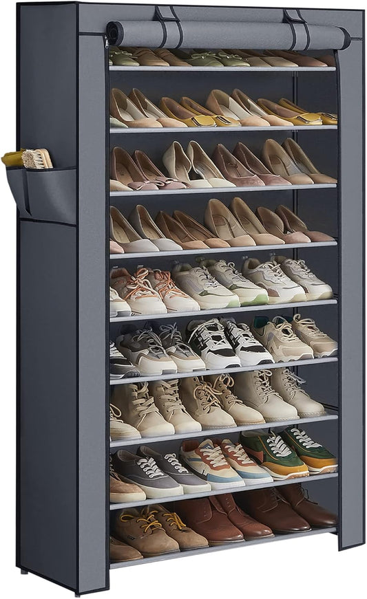 SONGMICS Shoe Rack with Non-Woven Fabric Cover, 9 Tier Storage Shelf for 40-50 Pairs of Shoes, Entryway, Suitable for Sneakers, High Heels, Flats, and Boots, Grey RXJ36G01