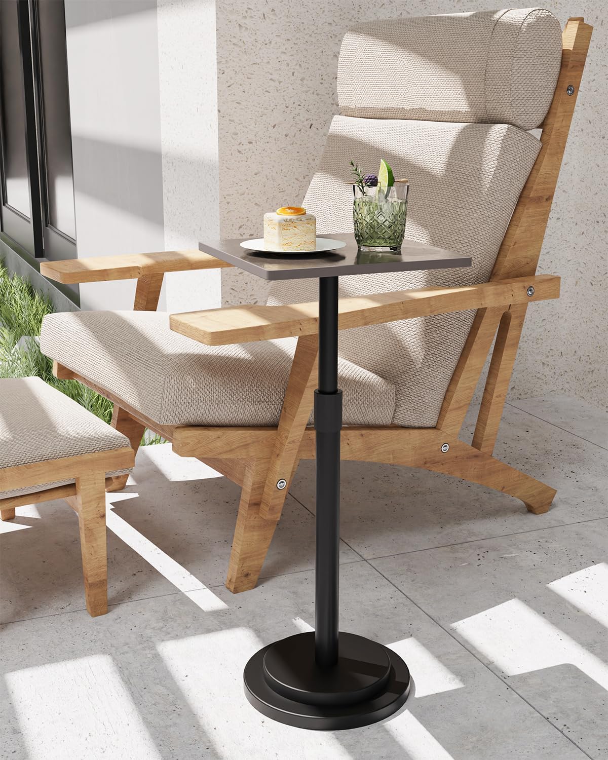 Versatile End Table with Metal Base, Height Adjustable, Vintage Square Indoor Metal Plant Stand, for Sofa, Bedside Small Couch, Living Room and Bedroom, 1 Pack, Dark Brown, GBZ001SZ-1