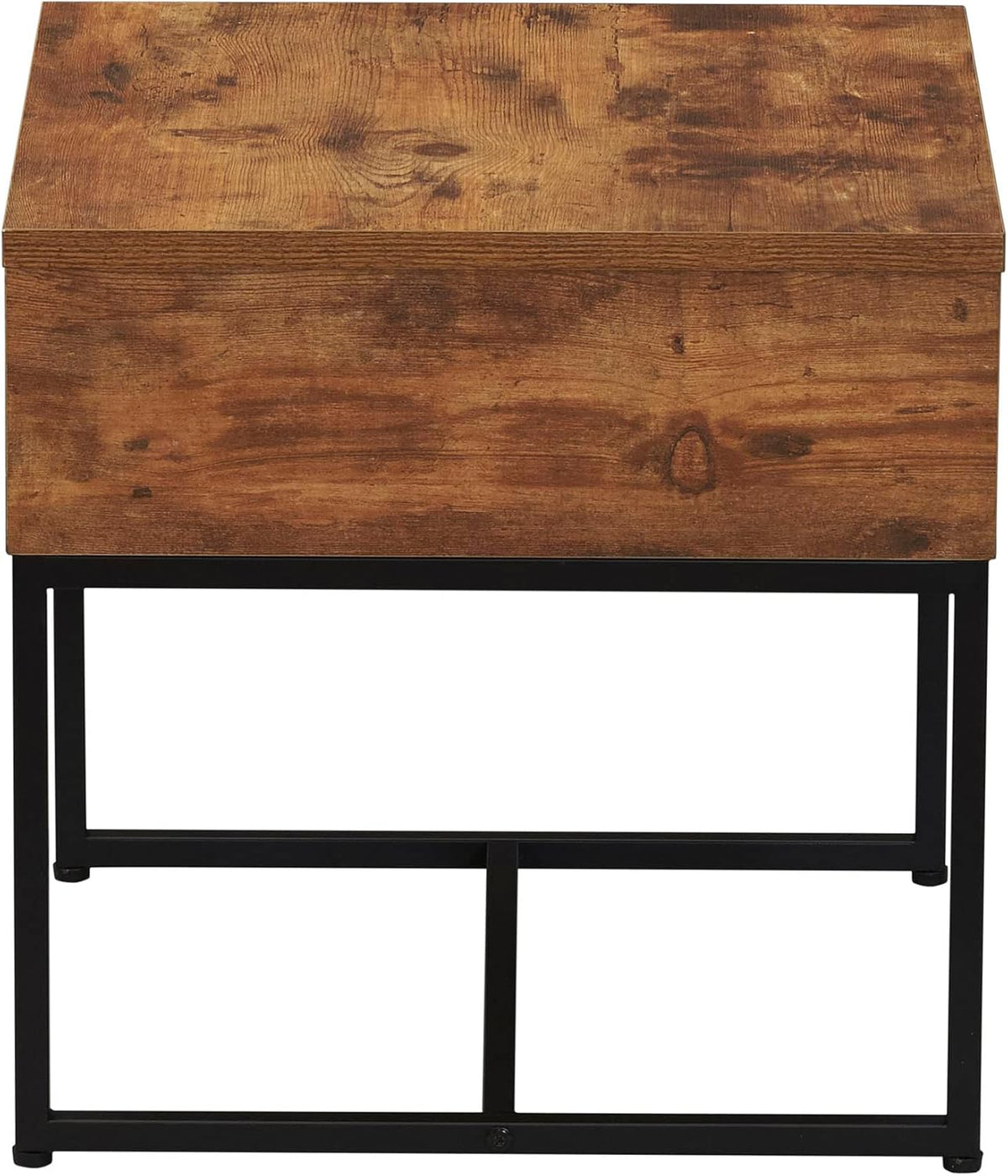 Household Essentials Wrap Square Side End Table Rustic Hickory Wood Grain and Black Metal