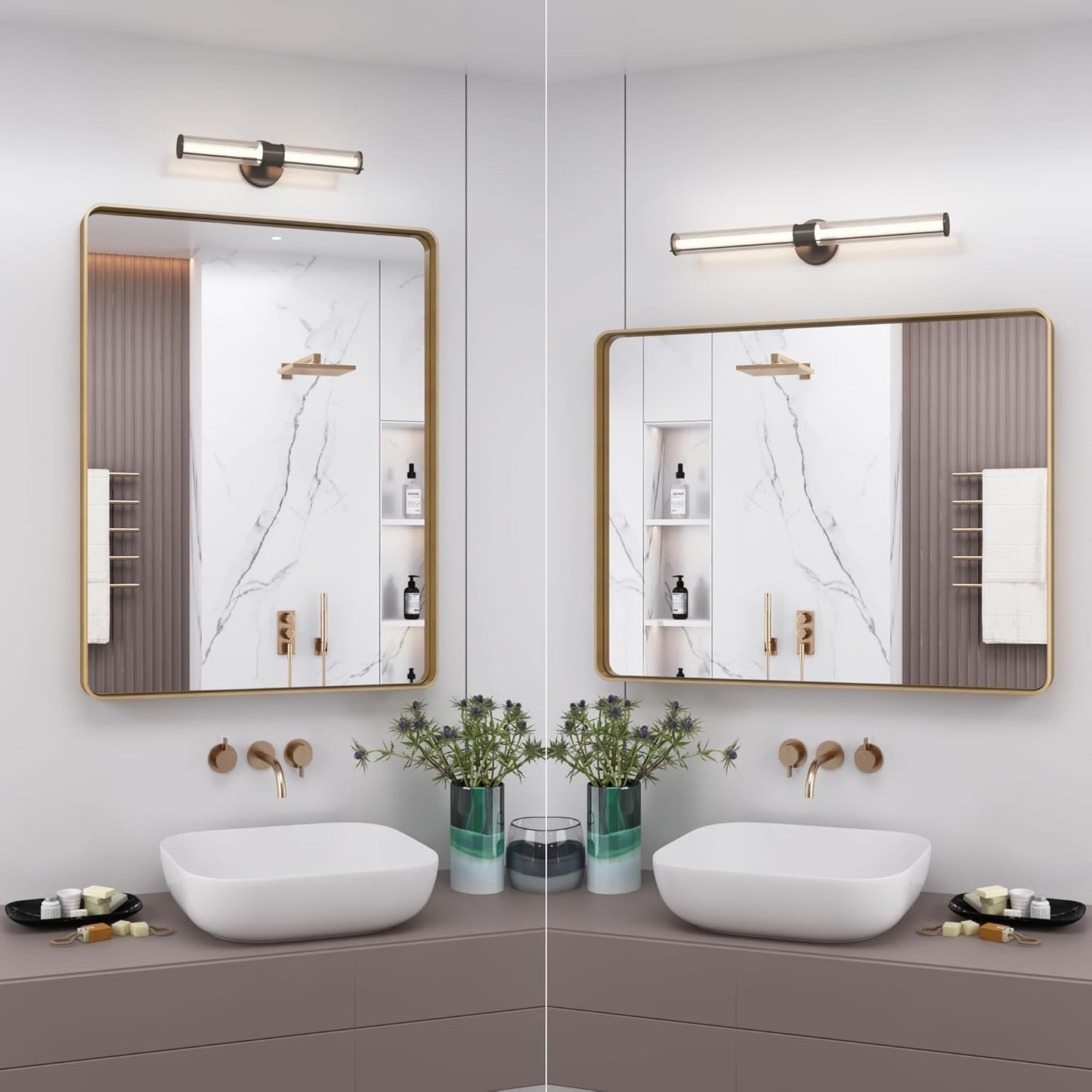 28x32 Gold Bathroom Mirror, Rounded Rectangle Gold Frame Mirror, Brushed Gold Brass Bathroom Vanity Mirror Wall-Mounted, Anti-Rust, Hangs Horizontally or Vertically