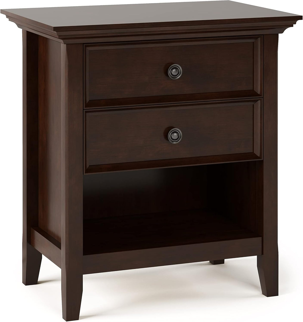 SIMPLIHOME Amherst Solid Wood 24 Inch Wide Traditional Bedside Nightstand Table in Russet Brown, for The Living Room and Bedroom