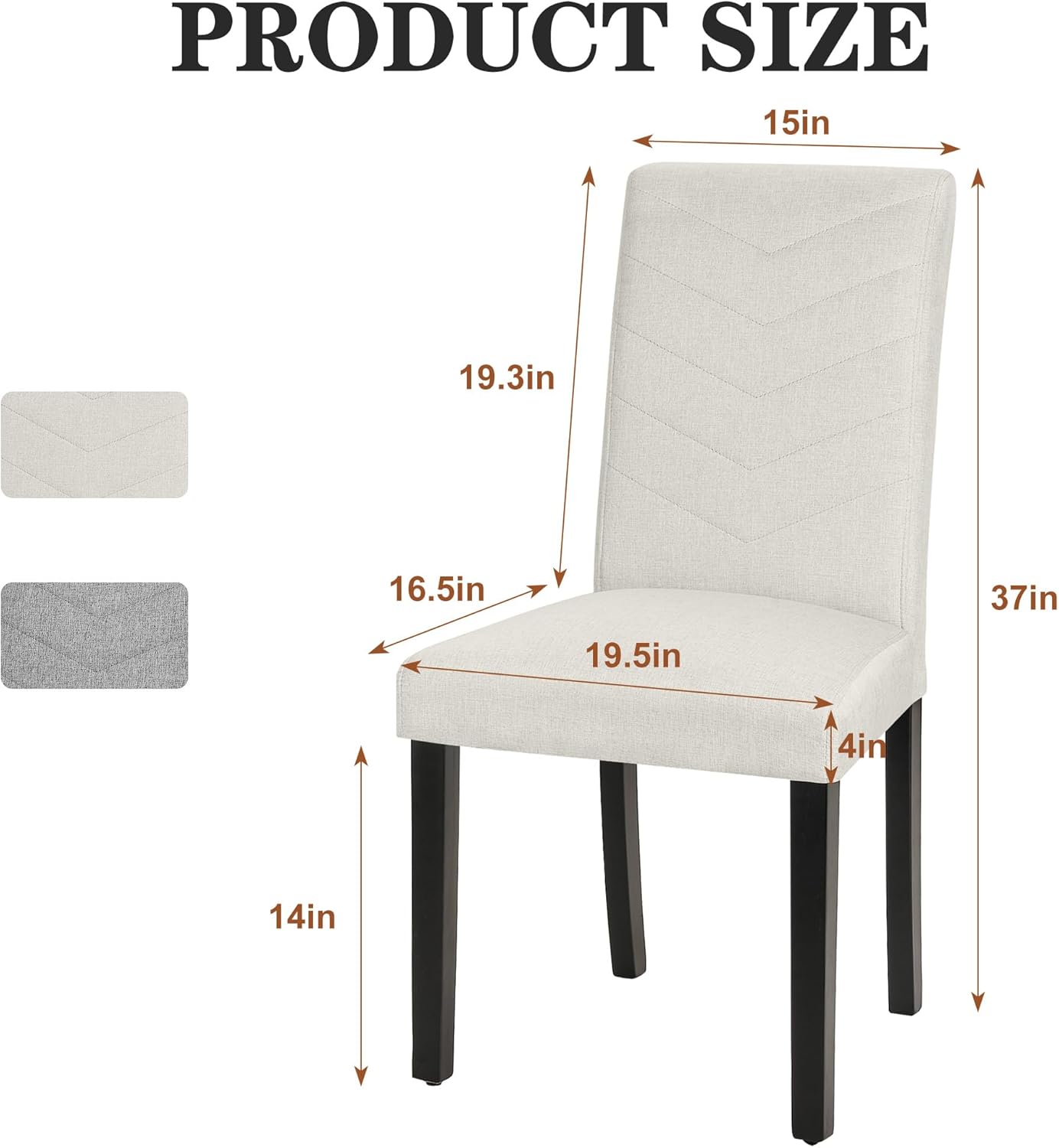 VECELO Upholstered Dining Chairs Set of 4, Fabric Wood Legs High Back for Kitchen Living Room, Beige