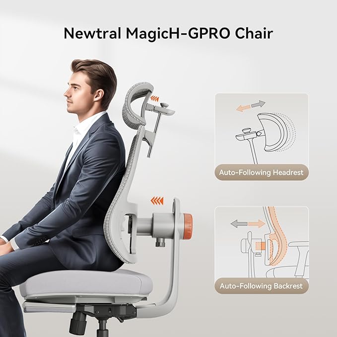 Newtral Ergonomic Office Chair-Home Office Desk Chair with Footrest, Auto-Following Backrest & Headrest, 4D Armrests, 96°-136° Recline