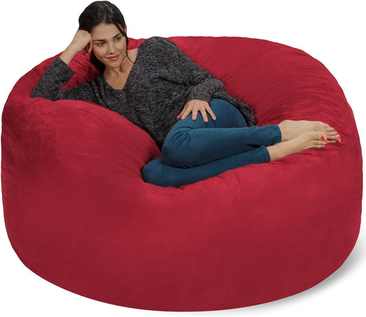 Chill Sack Bean Bag Chair - 5' Giant Memory Foam Lounge Chair with Soft Microfiber Cover – Cozy Furniture for Living Room, Dorm, & Kids' Rooms – Comfortable 5 Ft, Microsuede Lounge Sofa, Cinnabar