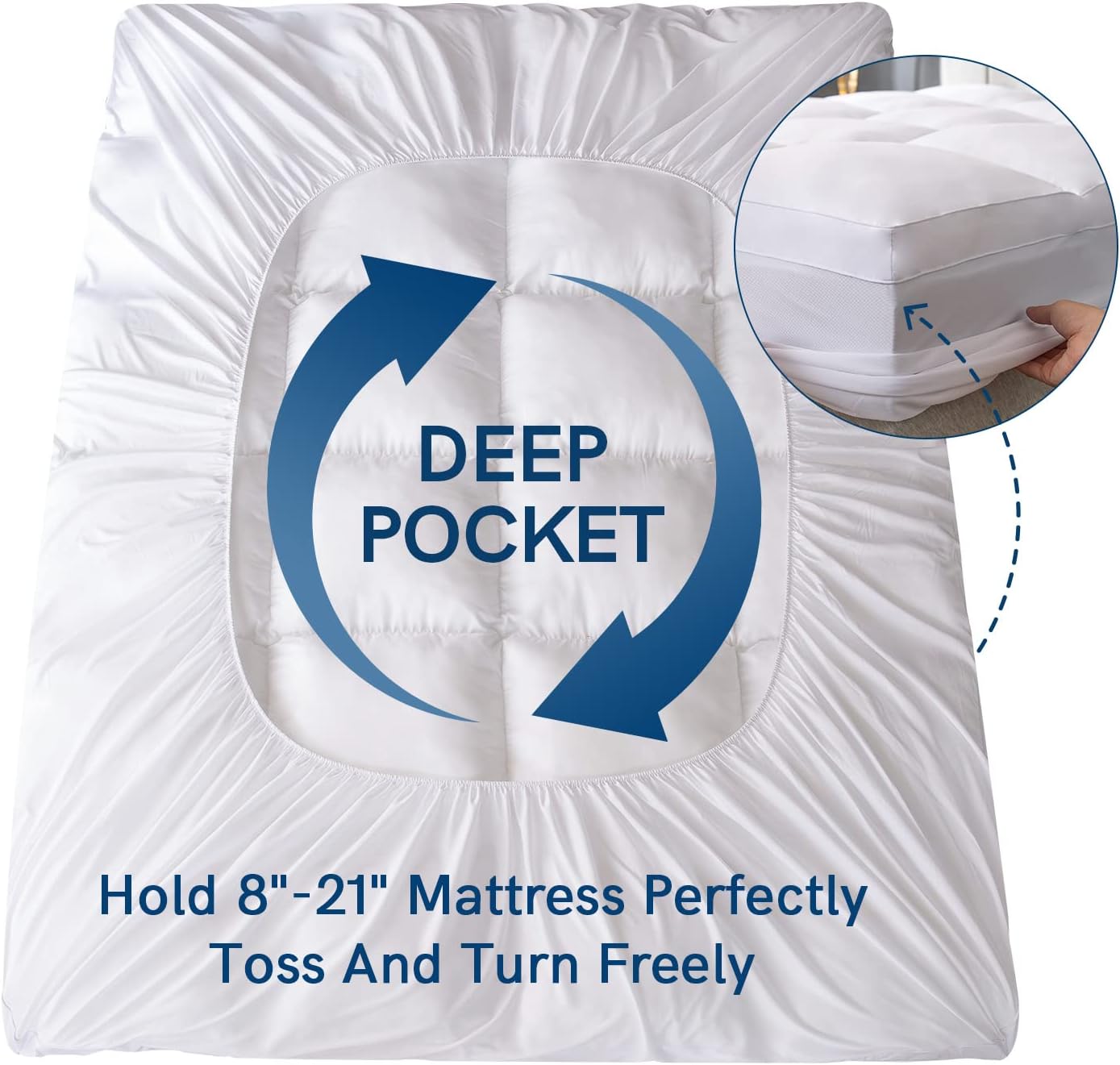 ELEMUSE Cal King Mattress Topper for Back Pain, Extra Thick Mattress Pad Cover, Plush Soft Pillowtop with Elastic Deep Pocket, Overfilled Down Alternative Filling