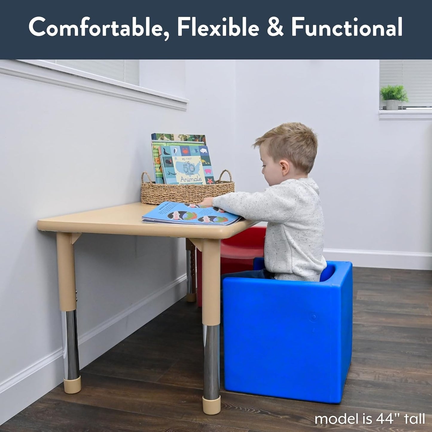 Children's Factory 3-in-1 Cube Chair for Kids, Flexible Seating Classroom Furniture, 1-Pack, Blue