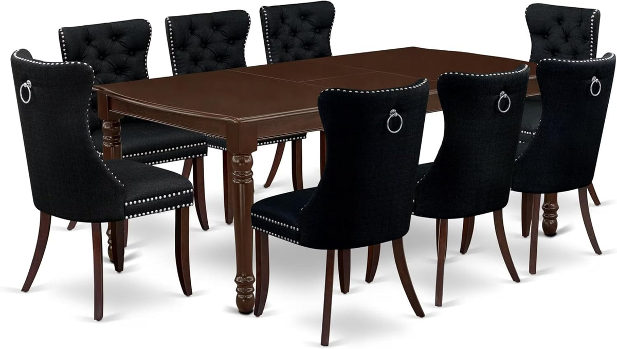 East West Furniture DODA9-MAH-24 9 Piece Dining Table Set Includes a Rectangle Kitchen Table with Butterfly Leaf and 8 Polyester Fabric Upholstered Chairs, 42x78 Inch, Mahogany