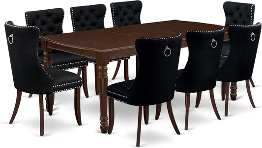 East West Furniture DODA9-MAH-24 9 Piece Dining Table Set Includes a Rectangle Kitchen Table with Butterfly Leaf and 8 Polyester Fabric Upholstered Chairs, 42x78 Inch, Mahogany