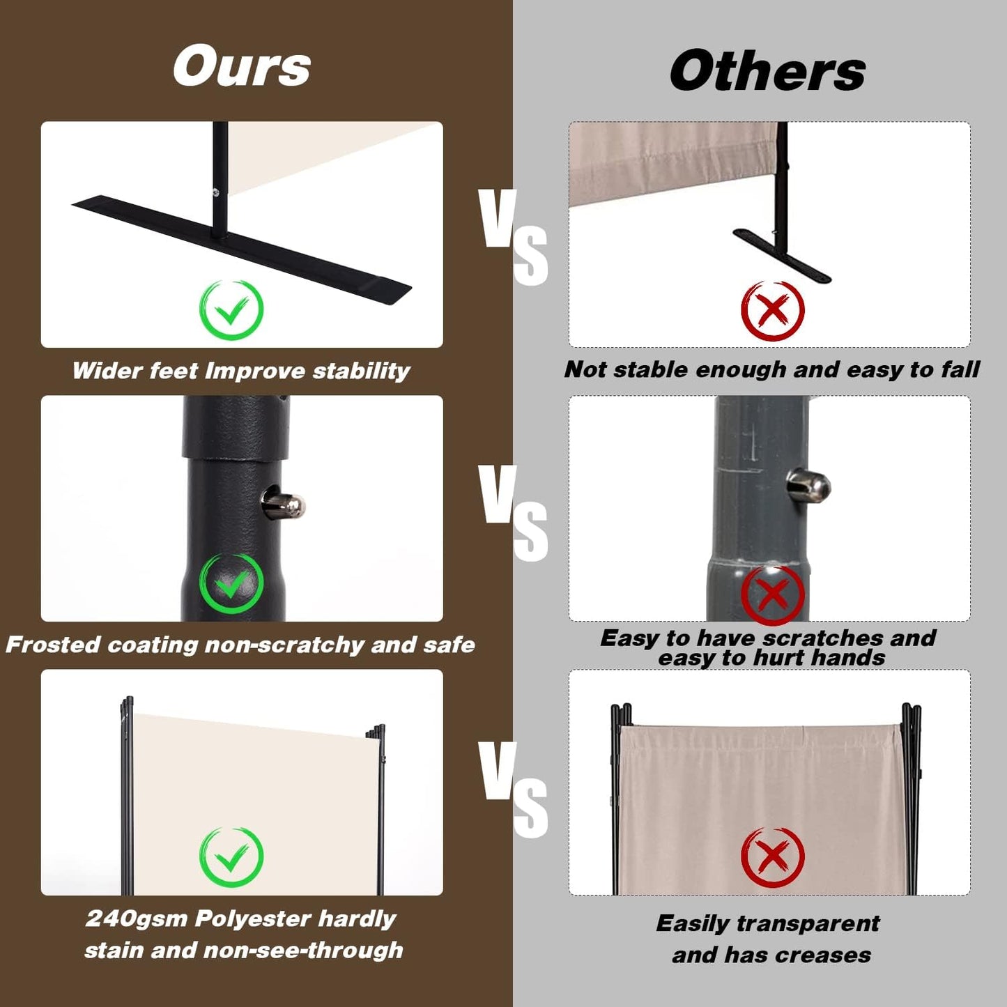 Room Divider, 3 Panel Folding Privacy Screens with Wider Support Feet, 6 Ft Portable Room Partition for Room Separator, 102" W X 71" H, Beige