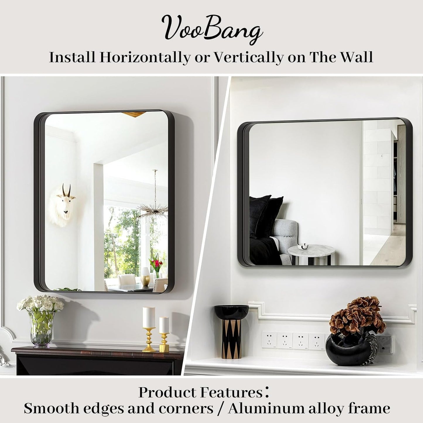 Bathroom Mirror 24x36 inch, Black Gorgeous Deep Frame Wall Mirror, Modern Round Corner Bathroom Vanity Mirror for Bedroom, Living Room, Hanging or Leaning Horizontal or Vertical, Black