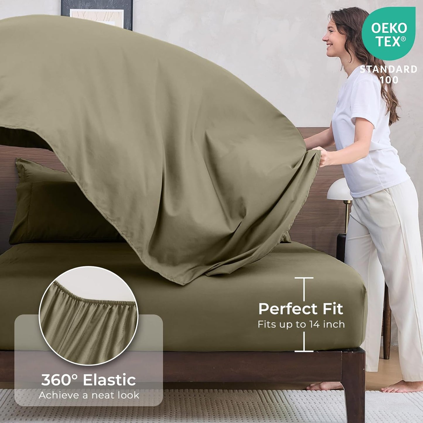HEVUMYI Olive Green Full Comforter Set - 7-Piece All Season Bed in a Bag Full, Ultra Soft Bedding Set with Comforter, Flat Sheet, Fitted Sheet, Pillowcases, Pillow Shams, Olive Green