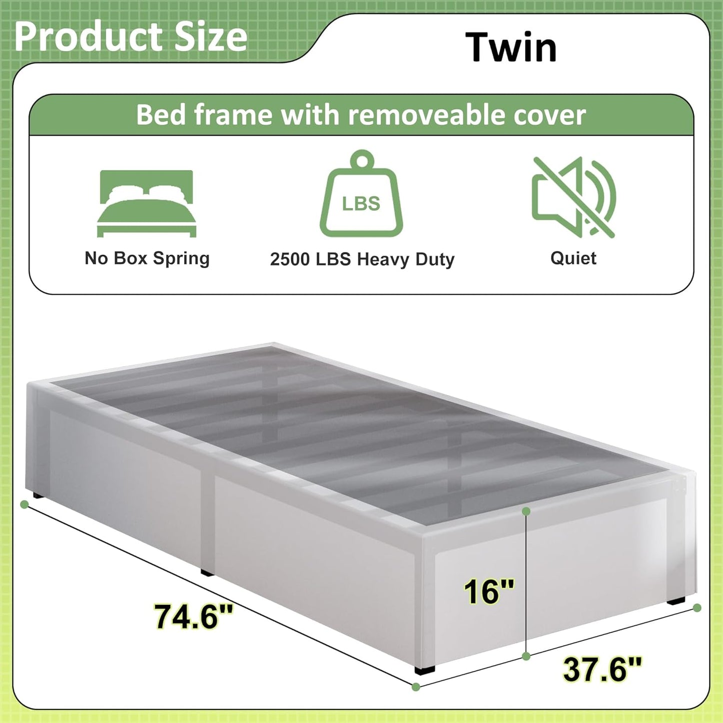 16 Inch Twin Bed Frames with White Skirt Cover, Metal Twin Size Bed Frame with Storage, Heavy Duty, No Box Spring Needed, Easy Assembly, Noise Free, Mattress Foundation