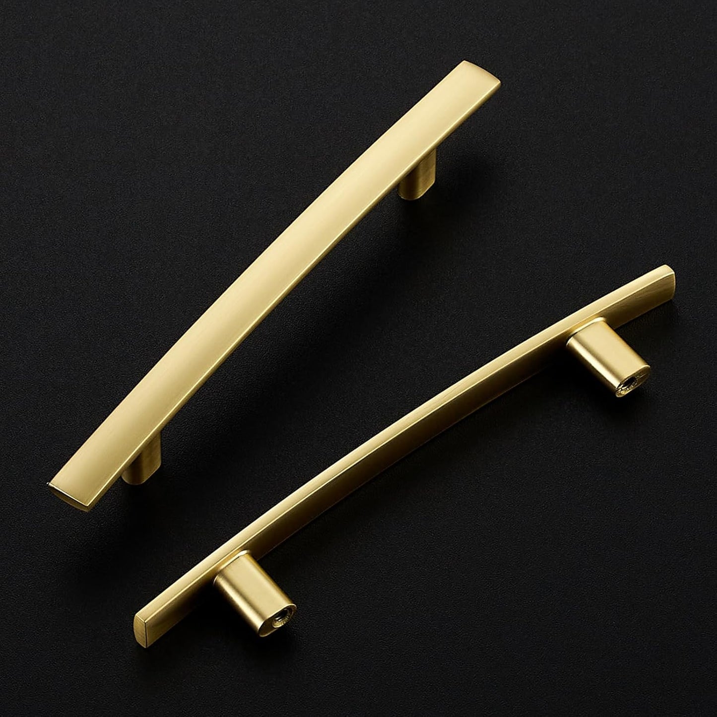 5 Pack Cabinet Handles 4" Hole Center - Curved Cabinet Pulls Brushed Brass Drawer Pulls for Kitchen Cupboard Solid Handles for Dresser Drawer Arch Closet Hardware