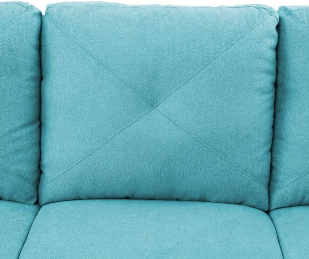 Light Blue L-Shaped 3-Piece Linen Sofa with Storage Ottoman Set, Sectional Couch Sofa Set for Living Room, Office, Small Space