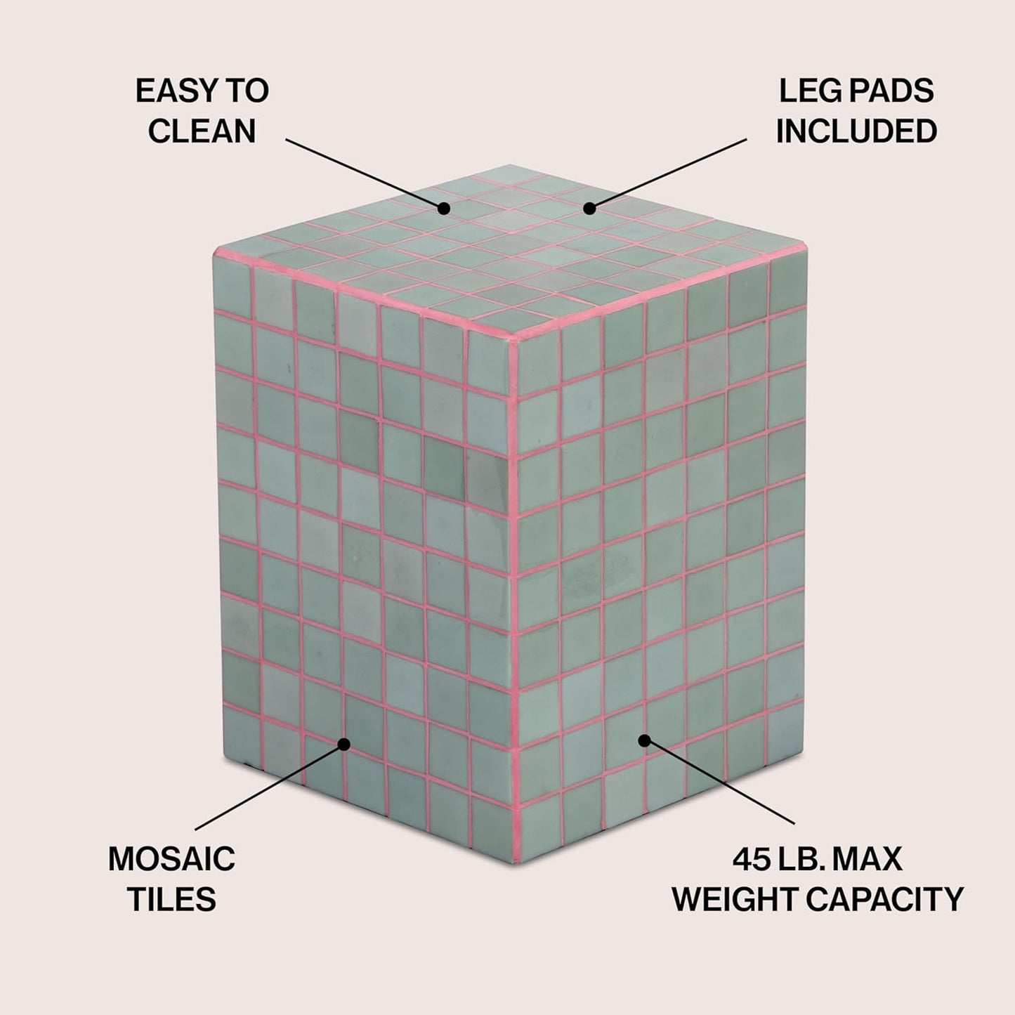 JONATHAN Y END2000F Callista 18" Modern Bohemian Ceramic Tiled Rectangle End Table, Side Table, Accent Table for Living Room, Bedroom, Sage Gray/Pink