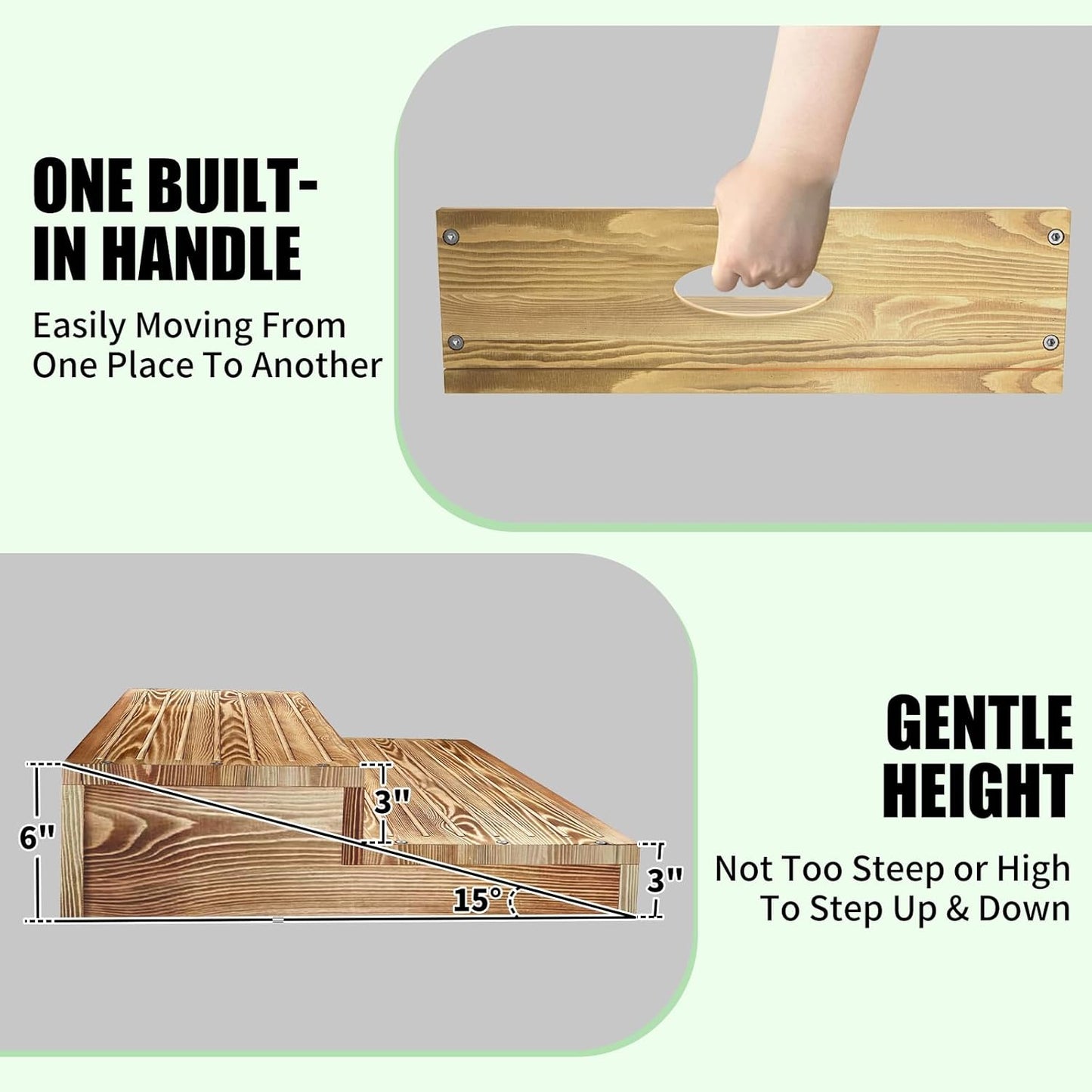 Wooden 2 Step Stool for High Beds, Moderate & Applicable 2-Step Stools for Seniors, Solid Wood steppingStool, Built-in Handle for Easy Carrying, 25.6" W